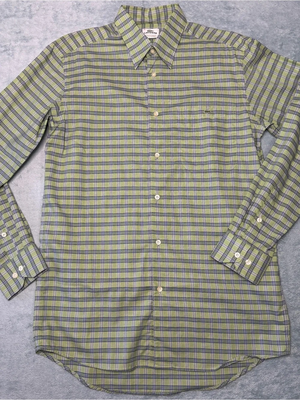 Lacoste Green and Blue Plaid Dress Shirt